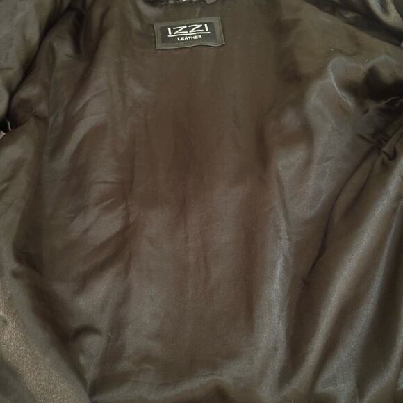 IZZY - Ladies Black 100% Genuine Leather Fur Hooded Zip Jacket Size Medium/Large - Picture 10 of 16